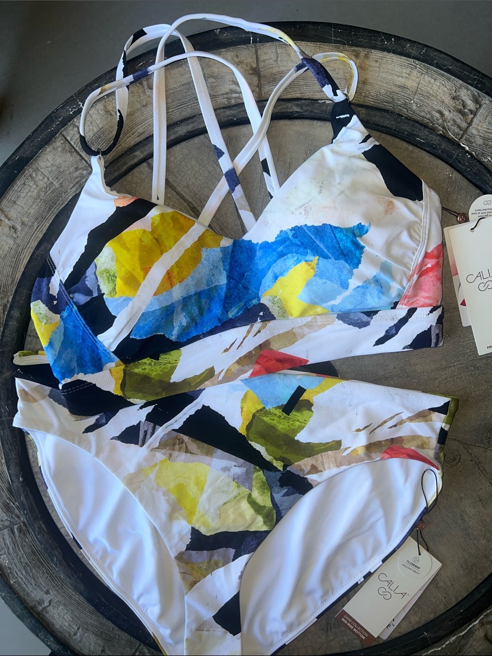 Beautiful White Abstract Print bikini Swimsuit large